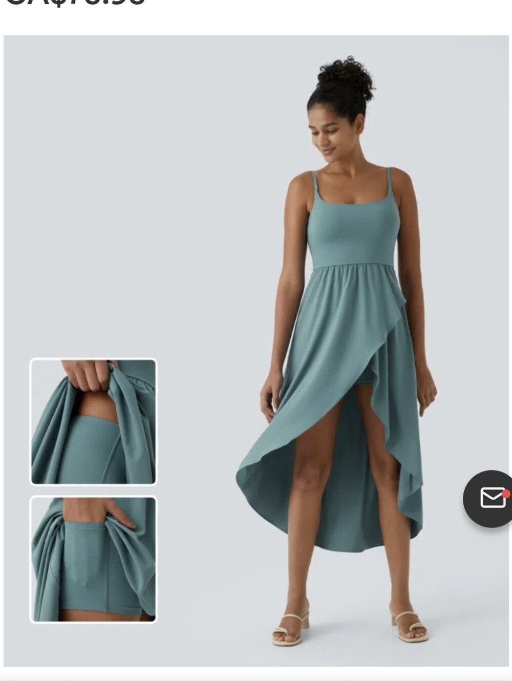HALARA Breezeful 2 Piece Teal High-Low Spaghetti Strap Dress Sz.L NWT